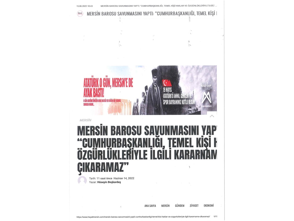 Mersin Barosu İstanbul Sözleşmesi duruşmasında savunmasını yaptı