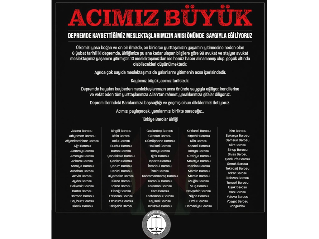 DEPREMDE KAYBETTİĞİMİZ MESLEKTAŞLARIMIZIN ANISI ÖNÜNDE SAYGIYLA EĞİLİYORUZ