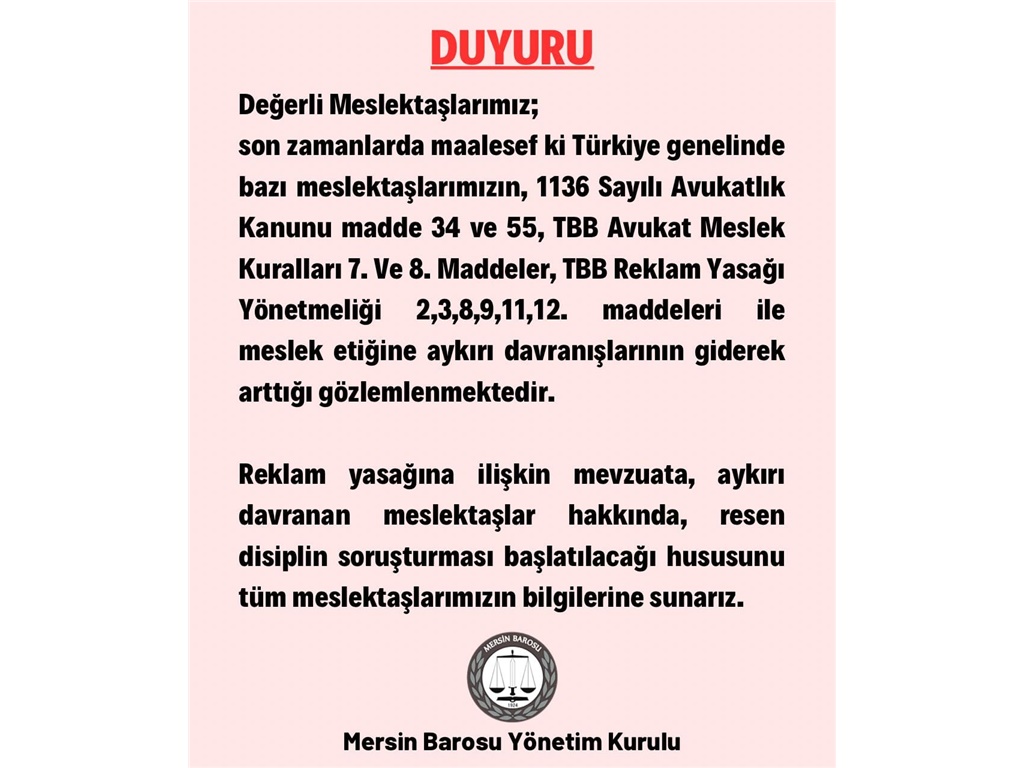 REKLAM YASAĞI HAKKINDA DUYURU
