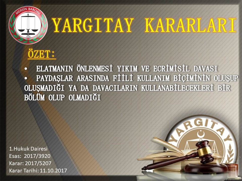 ELATMANIN ÖNLENMESİ YIKIM VE ECRİMİSİL DAVASI - PAYDAŞLAR ARASINDA FİİLİ KULLANIM BİÇİMİNİN OLUŞUP OLUŞMADIĞI YA DA DAVACILARIN KULLANABİLECEKLERİ BİR BÖLÜM OLUP OLMADIĞI