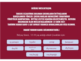 TARSUS CEZAEVİNDEKİ ÇOCUKLAR İÇİN TEMEL İHTİYAÇ YARDIM KAMPANYASI BAŞLADO