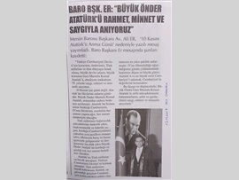 BASINDA BAROMUZ (Mersin Barosu Başkanı Av. Ali ER,  ‘10 Kasım Atatürk’ü Anma Günü’ nedeniyle yazılı mesaj yayımladı.)
