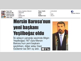 BASINDA BAROMUZ (Mersin Barosu'nun Yeni Başkanı Av. Bilgin Yeşilboğaz Oldu)