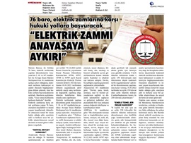 76 Baro: "Elektrik tarifesine yapılan düzenleme Anayasaya aykırı"