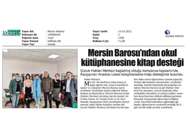 Mersin Barosu'ndan okul kütüphanesine kitap desteği