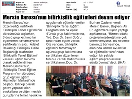 BASINDA BAROMUZ (BİLİRKİŞİLİK TEMEL EĞİTİM PROGRAMI’NIN DÖRDÜNCÜ GURUP EĞİTİMİ BAŞLADI)