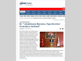 BASINDA BAROMUZ (Baro Bşk. Er: "Vekaletname Barolara, Tapu Devirleri Avukatlara Verilmeli)
