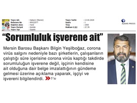 BASINDA BAROMUZ (Yeşilboğaz; "Korona Virüs Kapan Çalışanın Sorumluluğu İşverene Aittir")