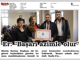 BASINDA BAROMUZ (Yemin Töreni'nde Konuşan Baro Başkanımız, "Başarı Azimle Olur" Dedi.