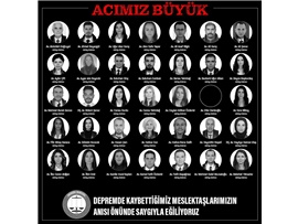 DEPREMDE KAYBETTİĞİMİZ MESLEKTAŞLARIMIZIN ANISI ÖNÜNDE SAYGIYLA EĞİLİYORUZ
