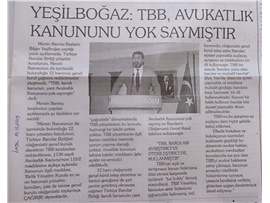 BASINDA BAROMUZ (Yeşilboğaz, "TBB, Avukatlık Kanununu Yok Saymıştır")
