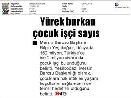 BASINDA BAROMUZ (Baro Bşk. Yeşilboğaz: "Dünyada 152 Milyon Çocuk İşçi Var")