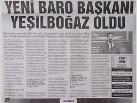 BASINDA BAROMUZ (Baro Başkanımız Av. Bilgin Yeşilboğaz Mazbatasını Aldı)