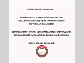 BAROMUZ TARAFINDAN DÜZENLENEN "CEZA MUHAKEMESİNDE UZLAŞTIRMACI" EĞİTİMLERİ BAŞVURULARI BAŞLAMIŞTIR