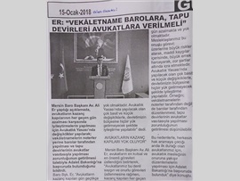 BASINDA BAROMUZ (Baro Bşk. Er: "Vekaletname Barolara, Tapu Devirleri Avukatlara Verilmeli)