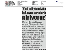 BASINDA BAROMUZ (Yeşilboğaz; "Yeni Adli Yıla Çözüm Bekleyen Sorunlarla Giriyoruz")