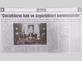 BASINDA BAROMUZ (Baro Başkanımız Av. Ali Er'in 20 Kasım Dünya Çocuk Hakları Günü Mesajı)
