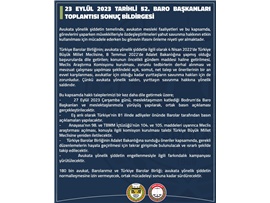 52. BARO BAŞKANLARI TOPLANTISI SONUÇ BİLDİRGESİ