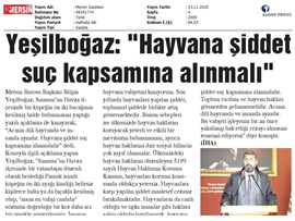 BASINDA BAROMUZ (Yeşilboğaz, "Hayvana şiddet suç kapsamına alınmalı)