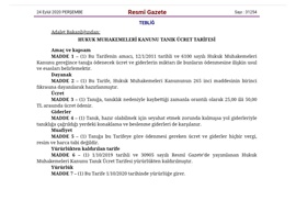 HUKUK MUHAKEMELERİ KANUNUNDAKİ ÜCRET TARİFELERİ RESMİ GAZETE’DE YAYIMLANDI