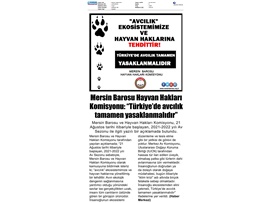 Mersin Barosu Hayvan Hakları Komisyonu: "Avcılık yasaklanmalı"