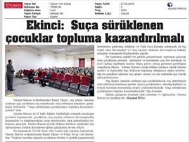 BASINDA BAROMUZ (Av. Kamil Ekinci: 'Suça Sürüklenen Çocuklar Topluma Kazandırılmalı'