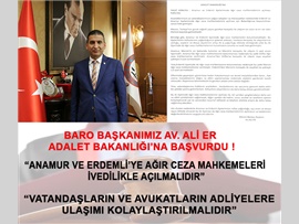BARO BAŞKANIMIZ AV. ALİ ER ADALET BAKANLIĞI’NA BAŞVURDU: