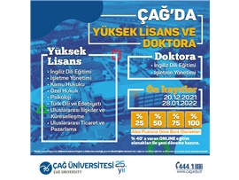 ÇAĞ ÜNİVERSİTESİNDE TÜM TEZSİZ YÜKSEK LİSANS VE DOKTORA EĞİTİMİNDE İNDİRİM