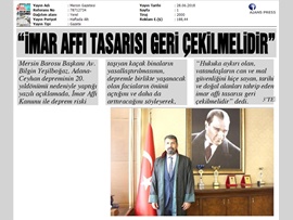 BASINDA BAROMUZ (Baro Başkanımız Bilgin Yeşilboğaz: "İmar Affı Yasa Tasarısı Geri Çekilmelidir)