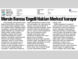 BASINDA BAROMUZ (Mersin Barosu Engelli Hakları Merkezi Kuruyor)