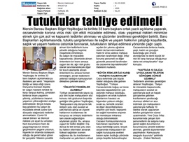 BASINDA BAROMUZ (BAROLAR: "KORONA VİRÜS NEDENİYLE CEZAEVLERİ BOŞALTILMALI")