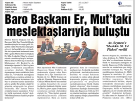 BASINDA BAROMUZ (Baro Başkanı Av. Ali Er, Mut Avukatlar Odası'nı Ziyaret Etti)