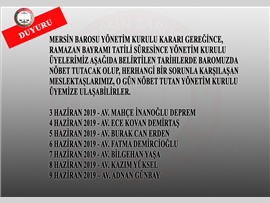 YÖNETİM KURULU BAYRAM NÖBETİ