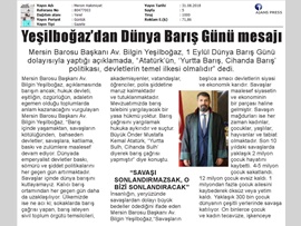 BASINDA BAROMUZ (Baro Başkanımızın 1 Eylül Dünya Barış Günü Mesajı)