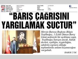BASINDA BAROMUZ (Baro Başkanımızın 1 Eylül Dünya Barış Günü Mesajı)