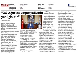 BAŞKANIMIZDAN 30 AĞUSTOS ZAFER BAYRAMI MESAJI