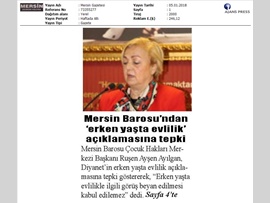 BASINDA BAROMUZ (Diyanet İşleri Başkanlığı'nın Erken Yaşta Evlilikle İle İlgili Açıklamasına Tepki)