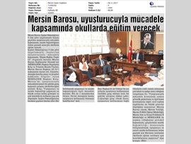 BASINDA BAROMUZ (Mersin Barosu Madde Kullanımı ile Mücadele Edecek)