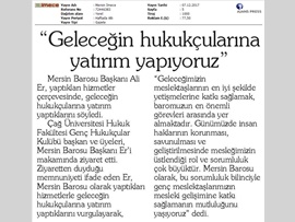 BASINDA BAROMUZ (Baro Başkanımız Av. Ali Er, "Geleceğin Hukukçularına Yatırım Yapıyoruz" dedi.)
