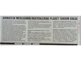 Avukatlık mesleğinin duayenlerine plaket takdim edildi