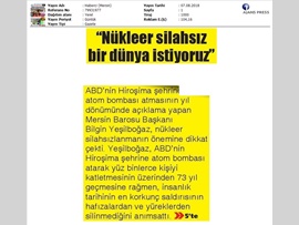 BASINDA BAROMUZ (Baro Bşk. Bilgin Yeşilboğaz, "Nükleer Silahsız Bir Dünya İstiyoruz")