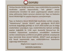 TBB'NİN, TAPU KADASTRO GENEL MÜDÜRLÜĞÜ'NE YAPTIĞI BAŞVURU SONUCU