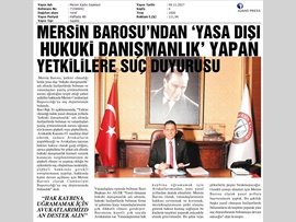 BASINDA BAROMUZ (Mersin Barosu Başkanlığı'nca ‘yasa dışı hukuki danışmanlık’ yapan şirket yetkililerine karşı suç duyurusunda bulunuldu.)