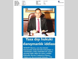 BASINDA BAROMUZ (Mersin Barosu Başkanlığı'nca ‘yasa dışı hukuki danışmanlık’ yapan şirket yetkililerine karşı suç duyurusunda bulunuldu.)