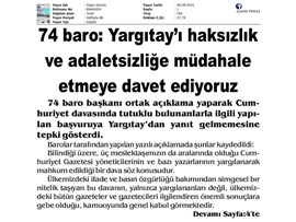 BASINDA BAROMUZ (Cumhuriyet Tutuklularına Baro Başkanımızdan ve 78 barodan açıklama)
