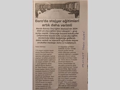 Mersin Barosu ' nda staj eğitimleri artık daha verimli