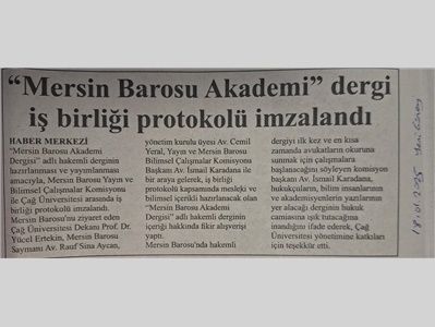 Mersin Barosu Akademi Dergisi için ptorokol imzalandı