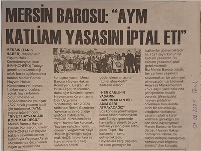 Hayvan Hakları Komisyonumuzdan katliam yasasına tepki