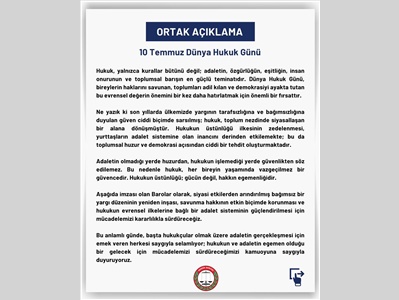 BAROLAR, 10 TEMMUZ DÜNYA HUKUK GÜNÜ NEDENİYLE ORTAK AÇIKLAMA YAPTI