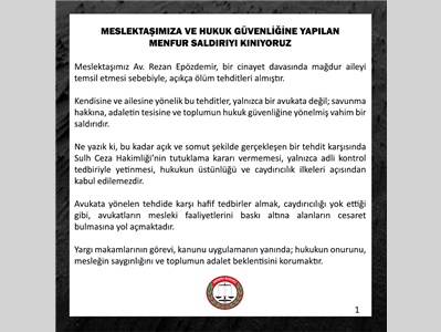 MESLEKTAŞIMIZA VE HUKUK GÜVENLİĞİNE YAPILAN MENFUR SALDIRIYI KINIYORUZ